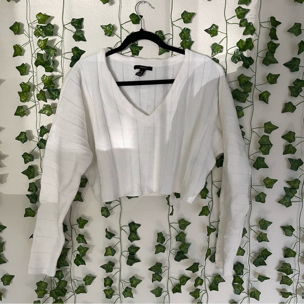 F21 White Cropped Sweater